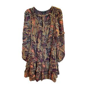 Jessica Simpson Boho Peasant Gypsy Deep Mahogany Paisley Confetti Reina Dress XL